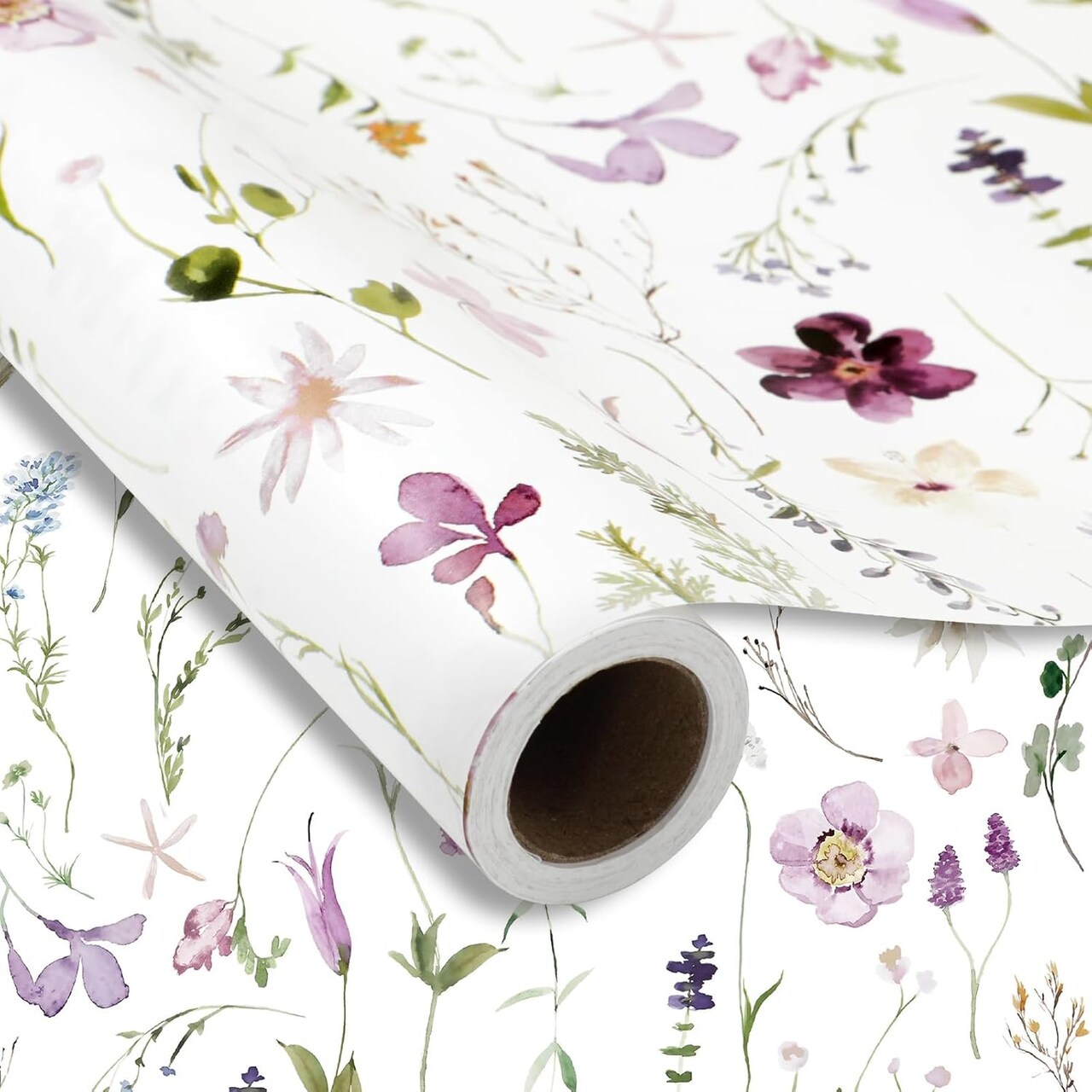 Spring Wildflower Wrapping Paper – Mini Roll 17" x 32.8 Ft | Watercolor Floral Gift Wrap for Birthday, Wedding, Baby Shower & DIY Crafts